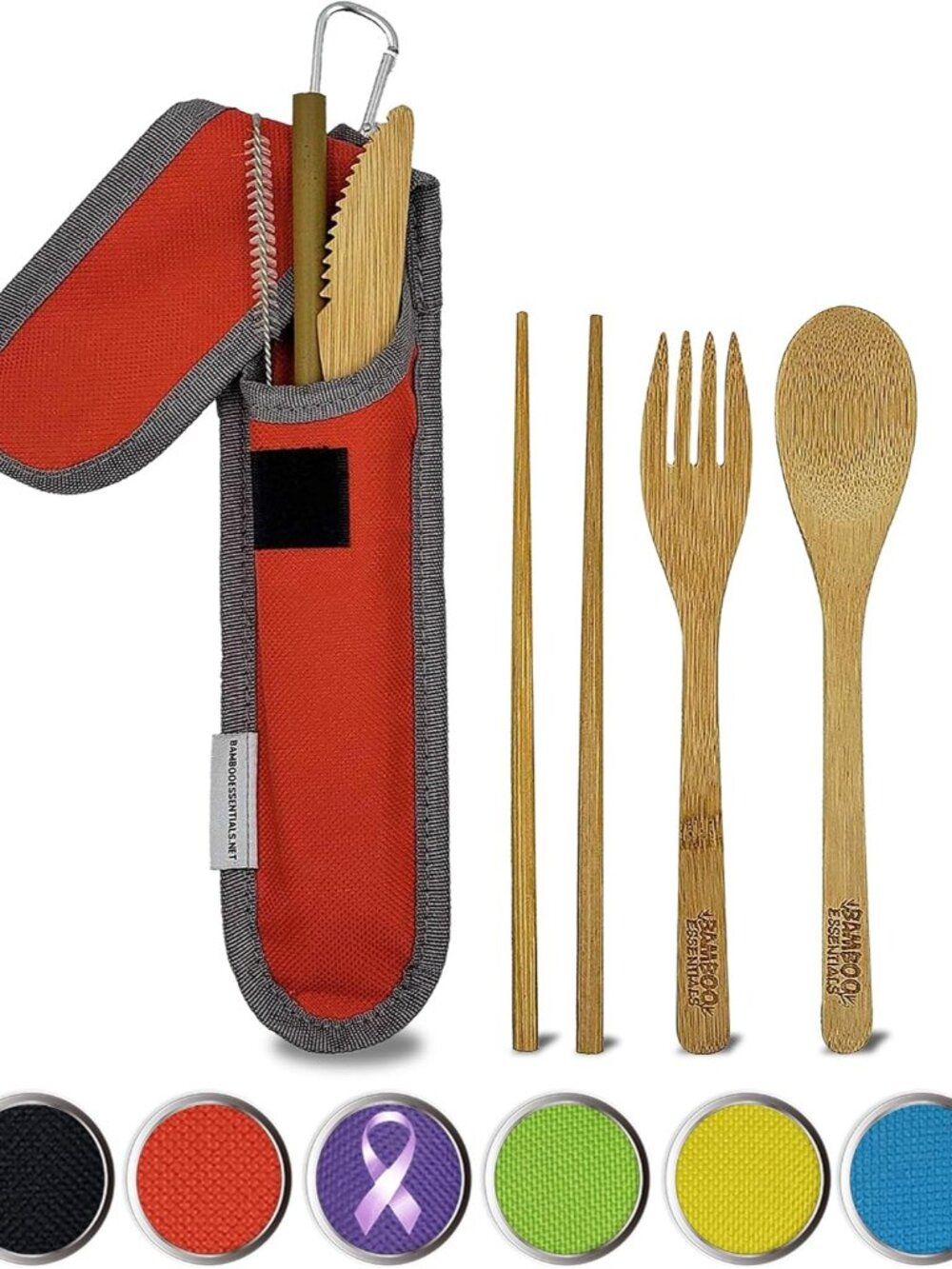 Travel Utensils with Case Set Fork, Knife, Spoon, Chopsticks, Straw, Straw-clean